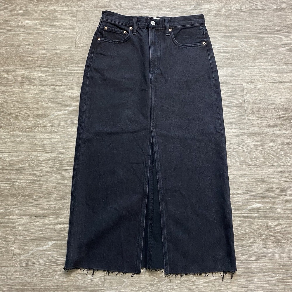 Pistola Alice Midi Skirt Womens 29 Black Slit Cotton Denim Professional NWT $148
